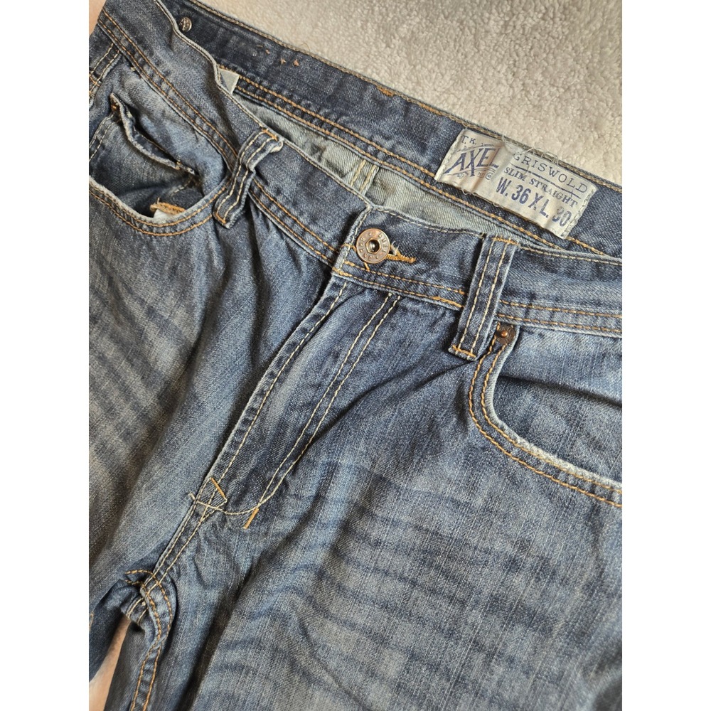 Axel Griswold Slim Straight Jeans Mens 36x30 Medium Wash Blue Denim Pants